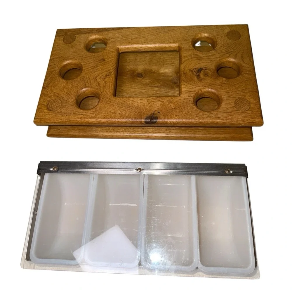 Bar Bundle Vintage Wooden Barware Stand & 4 Compartment Garnish Tray